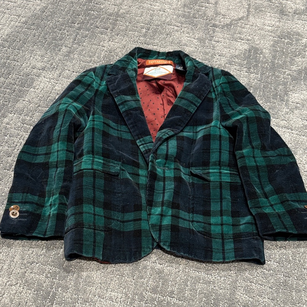 Scotch Shrunk Green and Navy Plaid Velour Jacket
